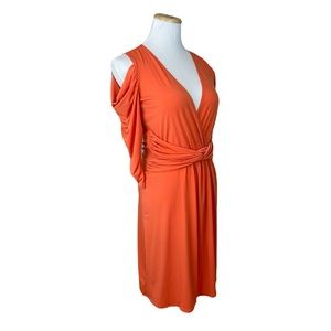 Hale Bob “Vintage” Surplice V-Neck Cold-Shoulder Ruched 3/4 Sleeve Orange Dress